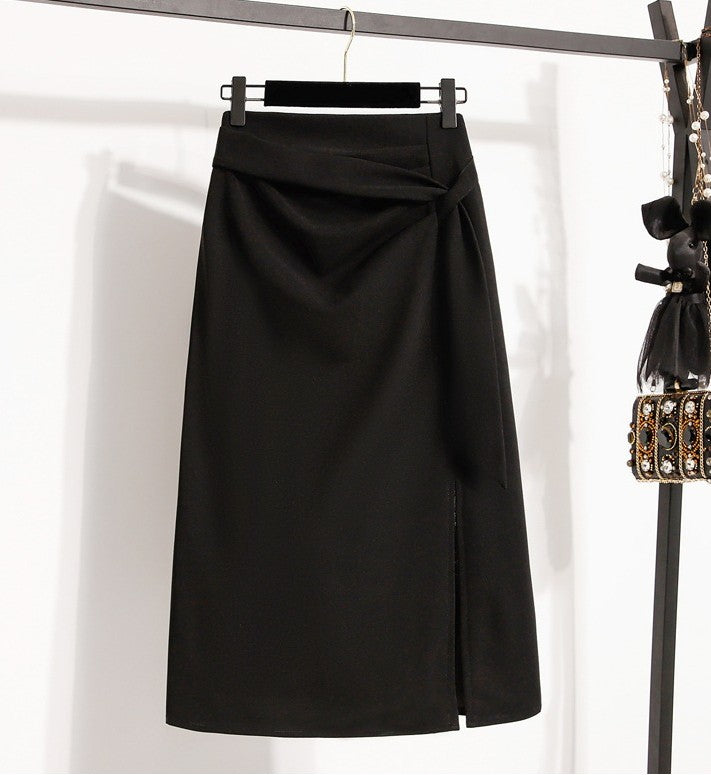 2025 Plus Size Elegant Asymmetrical Slit Skirts Autumn Winter Mid-Length A-Line Skirt Women's High Waist Oversized Suit Skirts