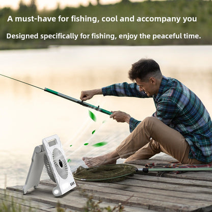 Powered Camping Solar Fan - Portable Rechargeable Handheld Fan with LED Light, Power Bank for Outdoor, Fishing, and Wild Camping