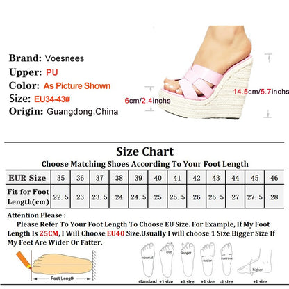 Lady Super High Heels Rice Straw Weave Women Platform Shoes Outside Summer Thick Sole Casual Sandals 14.5CM Wedges Heel Slippers