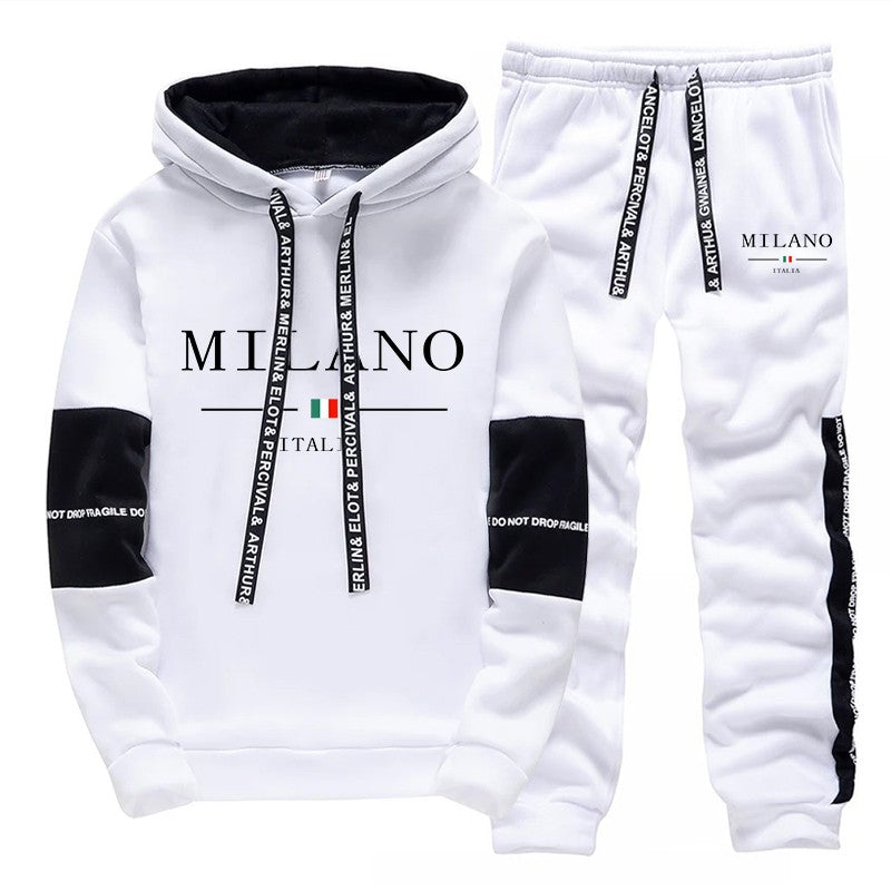 Newest Fahsion Mens Sportswear Hooded Sweatshirts Jogger Pants Male Daily Casual Sport Jogging Suit Italia Milan Printed Hoodies