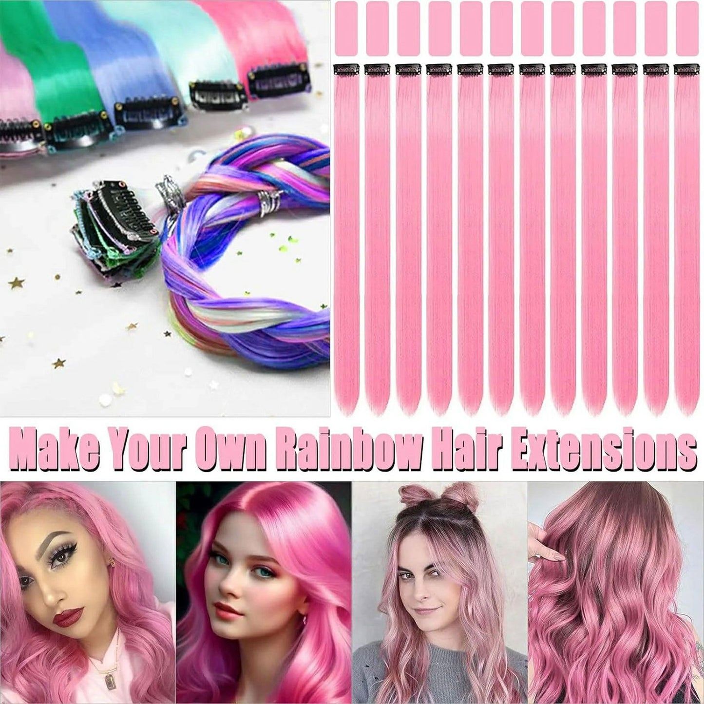 Clip in Hair Extensions Colored Party Highlights 22 inches 6pcs/pack Multi-colors Straight Hair Synthetic Hairpieces Royal Blue