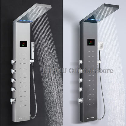 Luxury Shower For Bathroom With Digital Display Pressurized Top Nozzle Rain Shower Head Shower Room Wall Mounted Shower Set