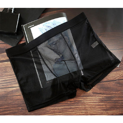 Men Transparent Boxers Bulge Ice Silk See Through Underpants Sexy Mid Waist Panties Lingerie Intimates