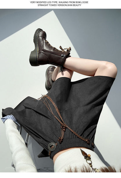 Caramel Suede Half-length Skirt Women's Autumn Winter New Irregular Belt Slim A- Line Midi Umbrella Skirt Comfortable Casual S .