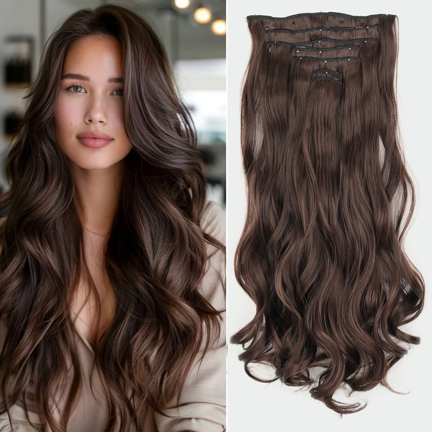 7 peças/conjunto de aplique de cabelo com 16 grampos, preto, longo e liso, cabelo natural, aplique de cabelo ombre, fibra resistente ao calor para penteado feminino