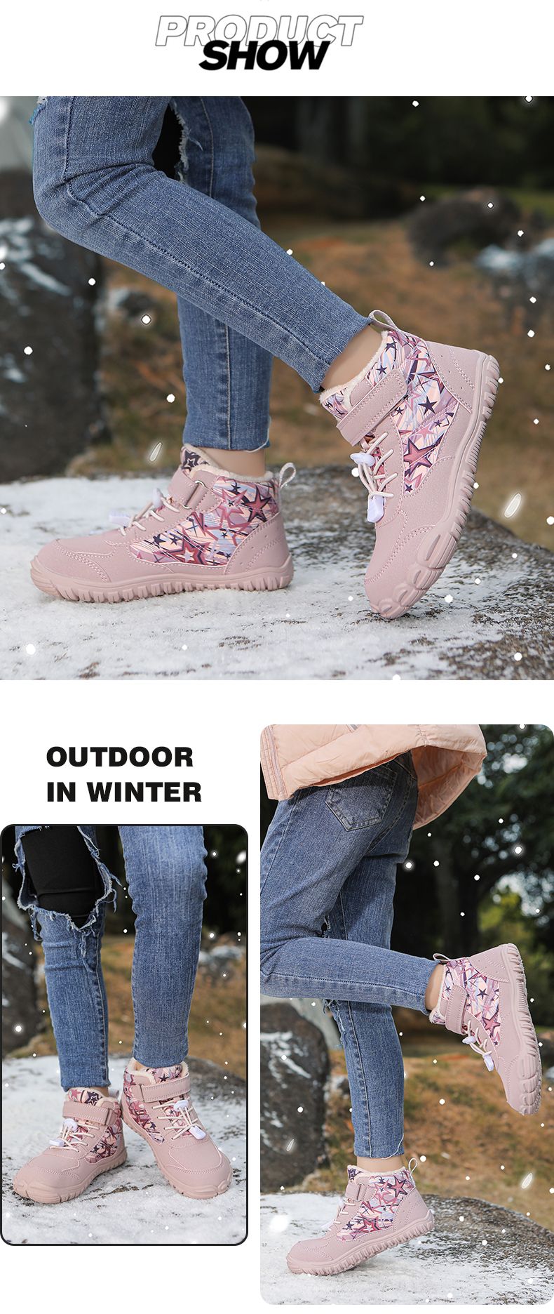 Waterproof Kids Barefoot Snow Boots 2025 New Wide Toe Winter Warm Fur Lined Shoes for Boys Girls Cold Weather Outdoor Sneakers