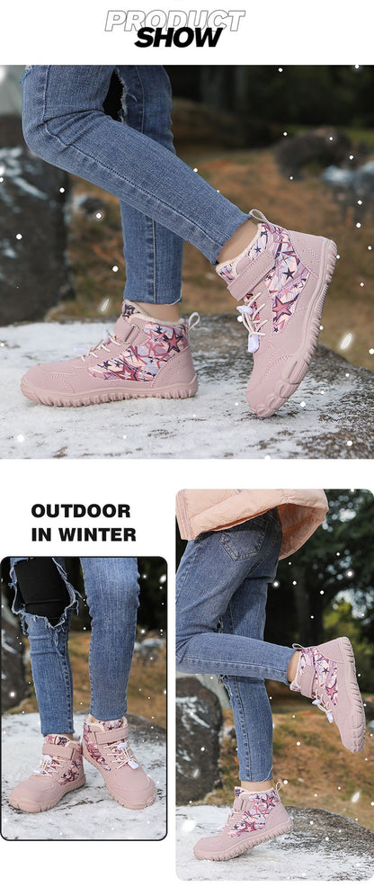 Waterproof Kids Barefoot Snow Boots 2025 New Wide Toe Winter Warm Fur Lined Shoes for Boys Girls Cold Weather Outdoor Sneakers