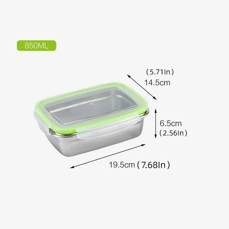 Organizadores de Alimentos de Cozinha em Aço Inoxidável com Tampas, Caixa de Armazenamento Refrigerada, Lancheiras Herméticas Anti-Vazamento