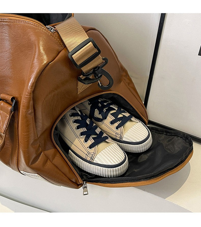 PU Travel Duffel Bag Waterproof Luggage Handbag with Shoes Pocket Weekender Overnight Daypack Dry Wet Sports Shoulder Tote Pack