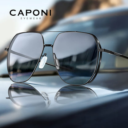 CAPONI Aviator Polarized Men Sunglasses Classic Double Bridge Designer Outdoor Sun Glasses Anti Glare UV400 Silver Shade CP35707