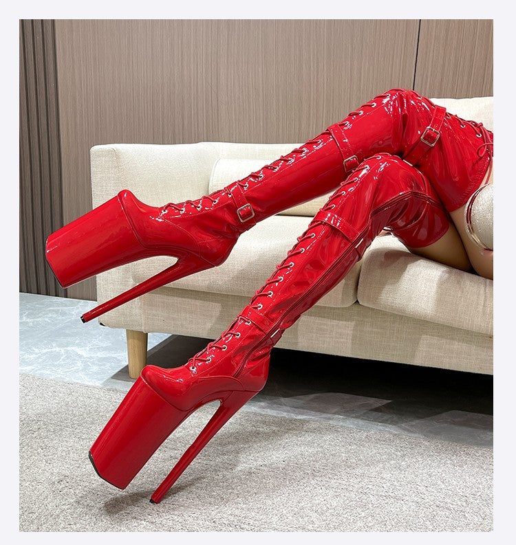 26cm Super High Heel Thigh High Boots Sexy Women Shoes Pole Dance Stripper Shoes Platform Over-the-Knee Zip Crotch High Boots