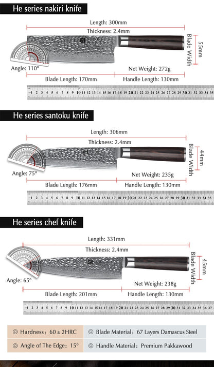 XINZUO 1-5 PCS Kitchen Knives Set VG10 Damascus Stainless Steel Sharp Chef Santoku Nakiri Slicing Paring Knife Pakkawood Handle