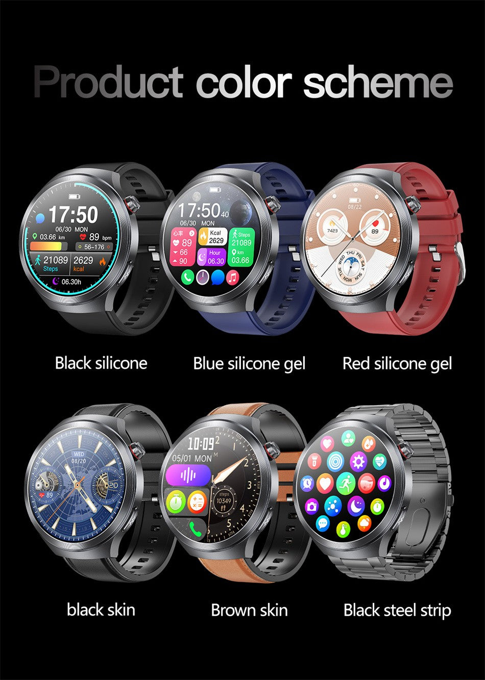 Relógio Inteligente Smartwatch Masculino 2026 Health Tracker com Safira e Medição de Ácido Úrico, Gordura Sanguínea, Pressão Arterial e ECG+PPG com Análise Corporal