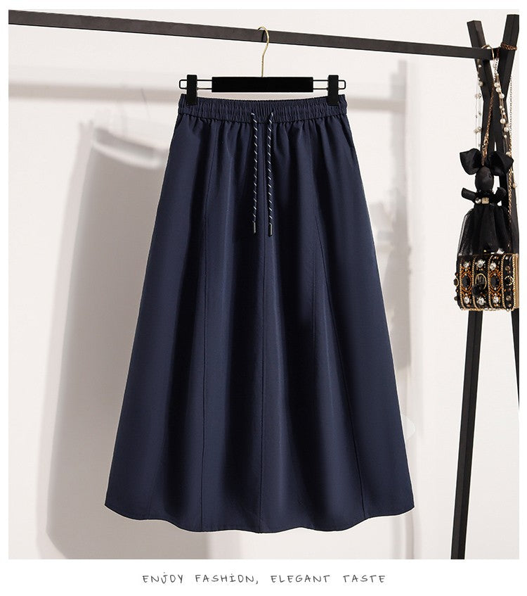 Korean Style Casual Versatile Long Skirt Plus Size Skirts Women 2025 Autumn New Fashionable High Elastic Waist A Line Skirt