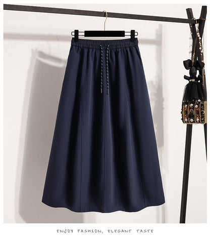 Korean Style Casual Versatile Long Skirt Plus Size Skirts Women 2025 Autumn New Fashionable High Elastic Waist A Line Skirt