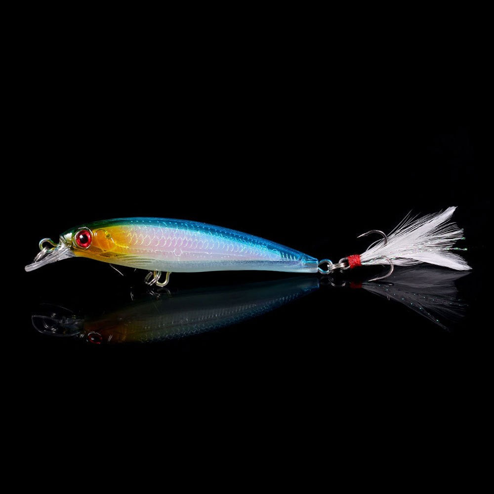 Isca de Pesca Laser Minnow 10/5 Peças Biónica Artificial 9cm/7g Isca Dura Flutuante com Anzol de Pena Wobbler Pesca para Baixo Lúcio