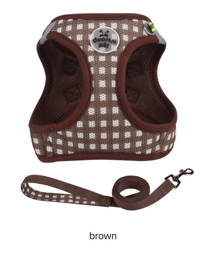 Colete Peitoral para Gatos com Estampa Xadrez, Coleira Atraente para Gatinhos, Coleira Anti-perda para Filhotes, Respirável para Exteriores, Ajustável e Refletora