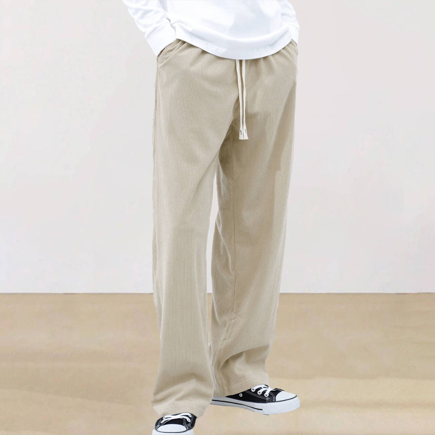 Mens Corduroy Joggers Pants Casual Cargo Pants Drawstring Elastic Waist Baggy Tapered Sweatpants with Pockets Outdoor Sweatpants