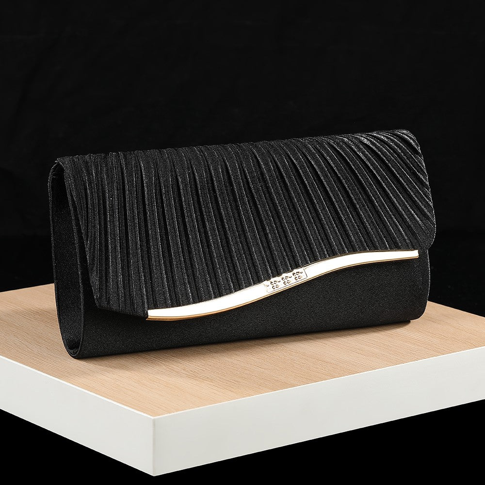 Premium Pleated Clutch Bag with Metal Trim Fashion Classic Chain Shoulder Bag for Evening Weddings And Parties