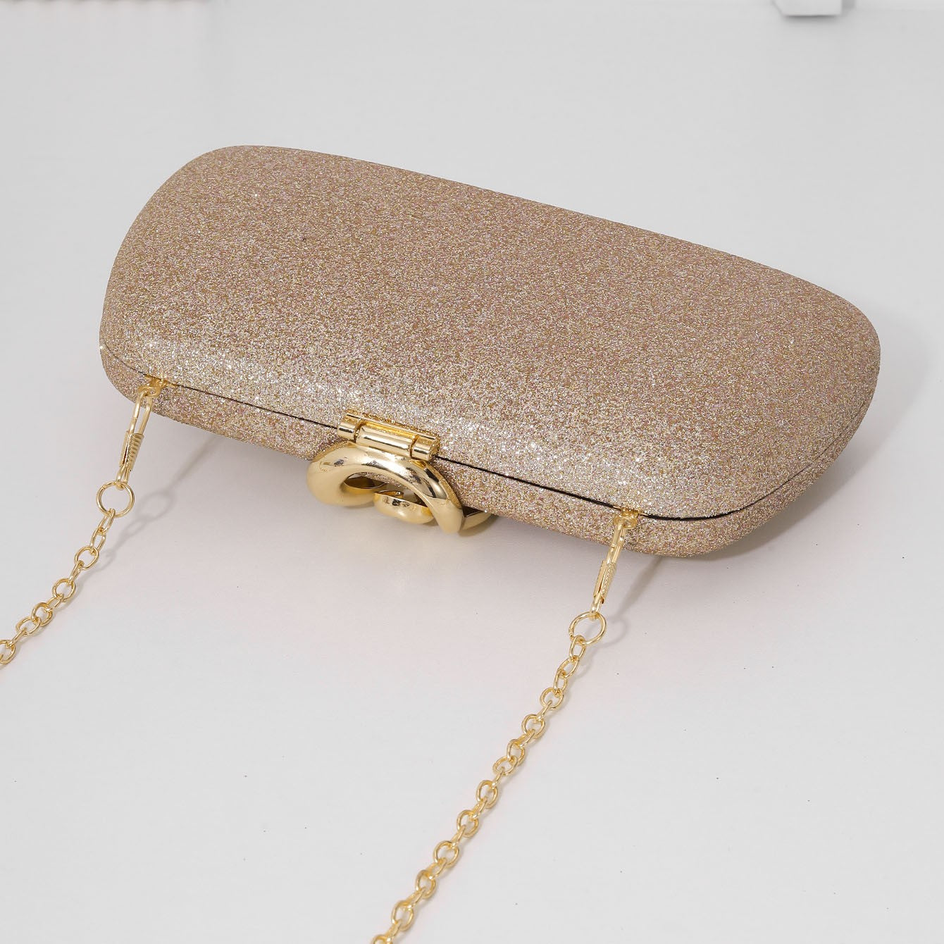 Women’s Luxury Glitter Snake Lock Clutch Elegant Evening Bag Shiny Envelope Bag Handbags Wedding Banquet Party Dress with Chain