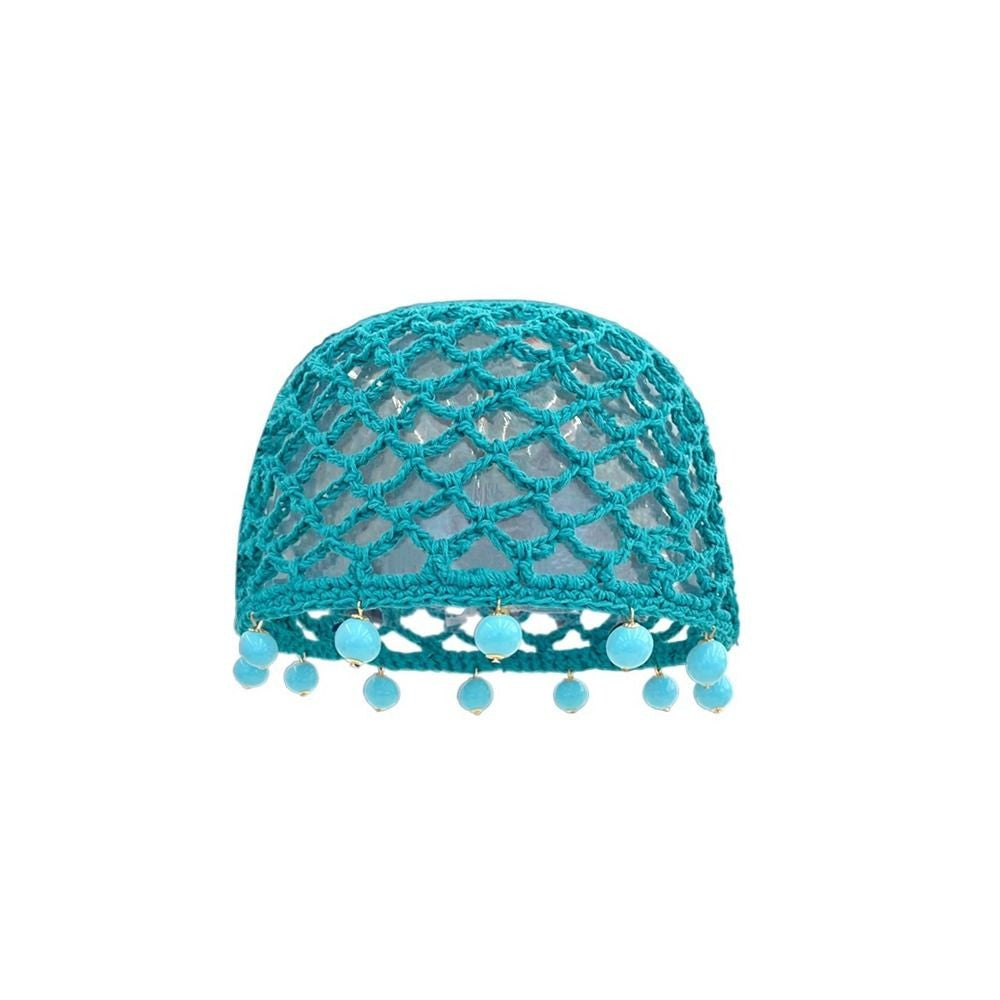 Fashion Round Beads Knitted Hat Crochet Pearl Fringed Woven for Women Travel Versatile Hollow Breathable Retro Beanies Cap