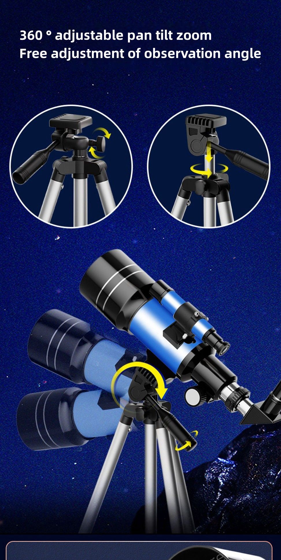 Telescópio Refrator de Abertura de 70 mm para Adultos e Crianças Telescópio Portátil para Iniciantes em Astronomia Telescópio de Viagem