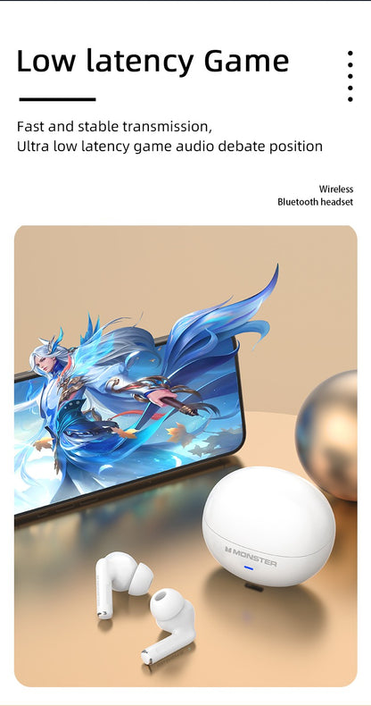 Monster MQT39 Wireless Bluetooth 6.0 Earphones TWS Hifi Stereo Wireless Headphones Gamer Headset Noise Reduction Sports Earbuds