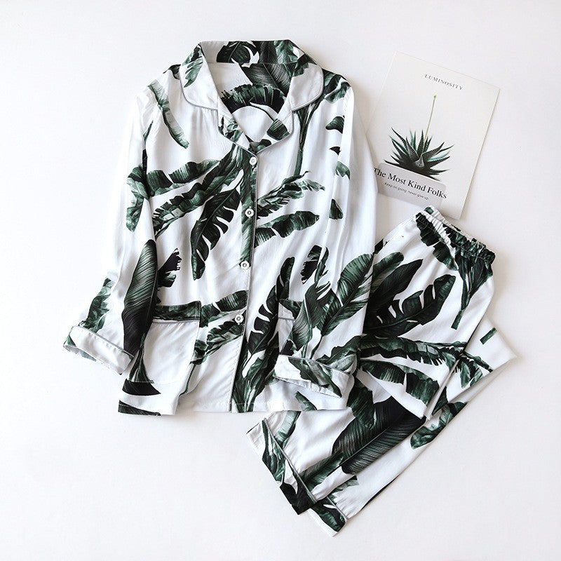 Spring / Summer New 100% viscose long-sleeved trousers ladies pajamas suit 3XL plus size long Sleepwear women's home Nightwear