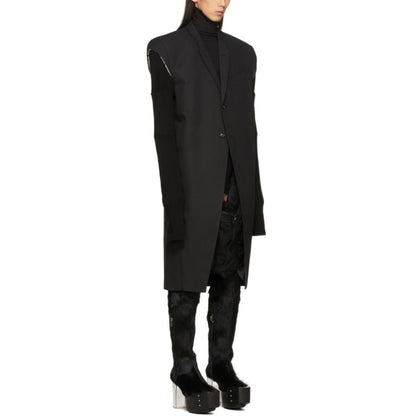 High Street Men's and Women's RO Dark Show Knitted Edge Splicing Sleeve Wide Shoulder Windbreaker Coat Medium Length Blazer Coat