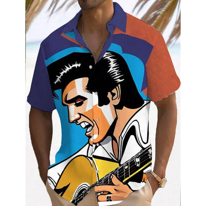 Music Men's Casual Shirt Rock Band 3d Print Guitar Hawaiian Shirt Men Summer Casual Short Sleeved Breathable Shirt Men Clothing