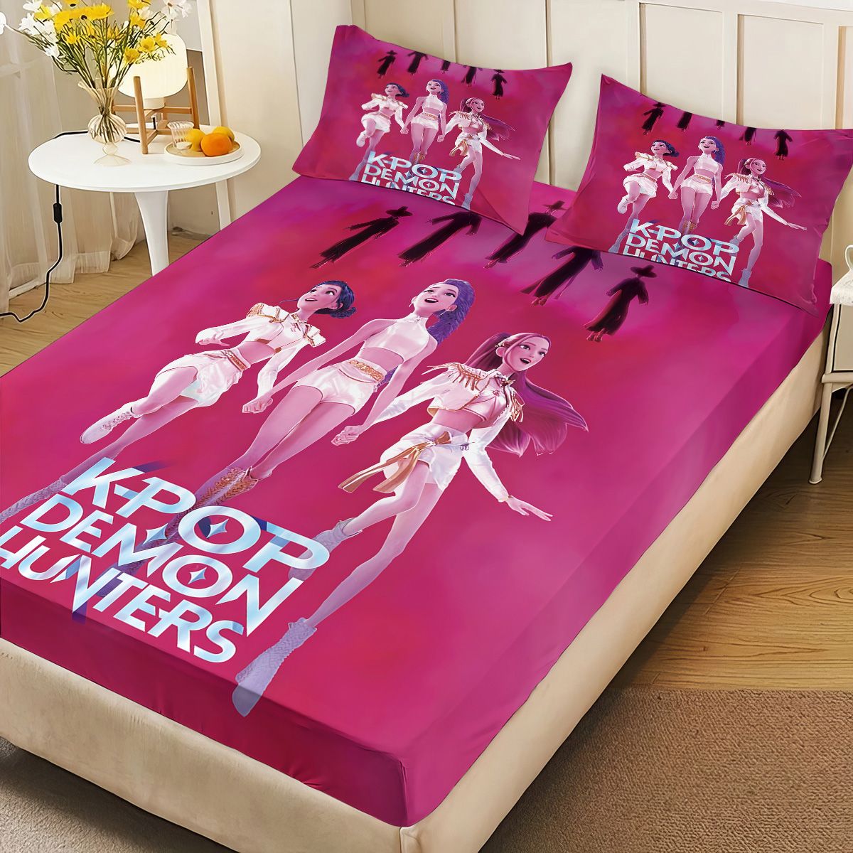 3pcs K-Pop Demon Hunters Printed coreless Bed Sheet Set Multi Size Soft Bed Cover Bedroom Bedding Machine Washable