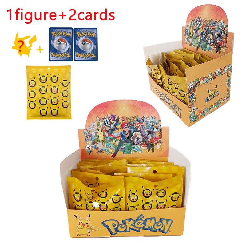 Anime Pokémon Figuras Caixa Surpresa Pikachu com Cartão Brinquedo Natal Halloween Bonecos de PVC Pingente para Presentes Infantis
