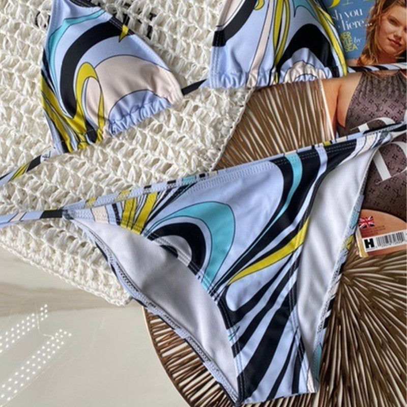 Luxury Design Women's Sexy Small Chest Push-up Kini Set Swimsuit Brand Beach Swimsuit Print Belly-covering Slimming Swimsuit