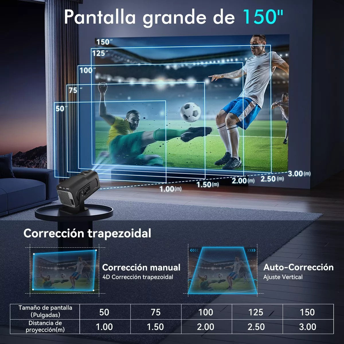 KaiAqua Mini Projetor HY320 NTV Android 13 com Amlogic S950D4 1080P 500 ANSI Lumens, WiFi Duplo, BT5.2 e Comando por Voz para Home Theater