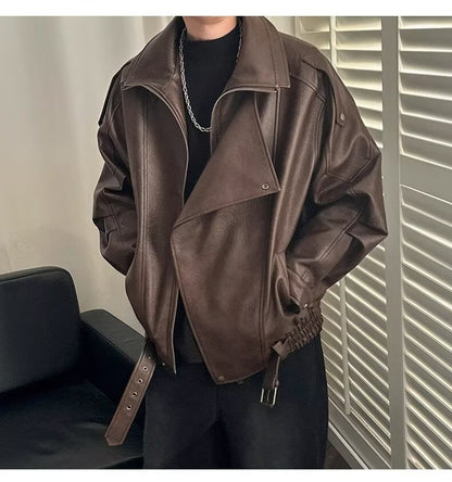 Spring and Autumn Retro PU Jacket Casual Zipper Locomotive Leather Clothes