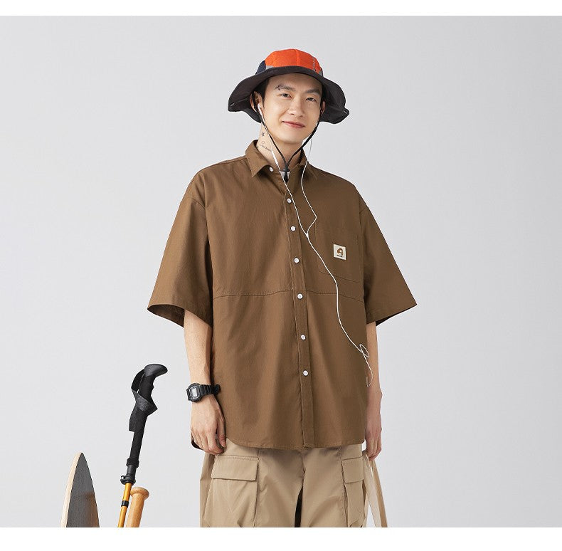 Japan Style Cargo Shirts Men Summer  Pure Cotton Loose Casual Pocket Shirts Men Women Plus Size Short Sleeve Shirt