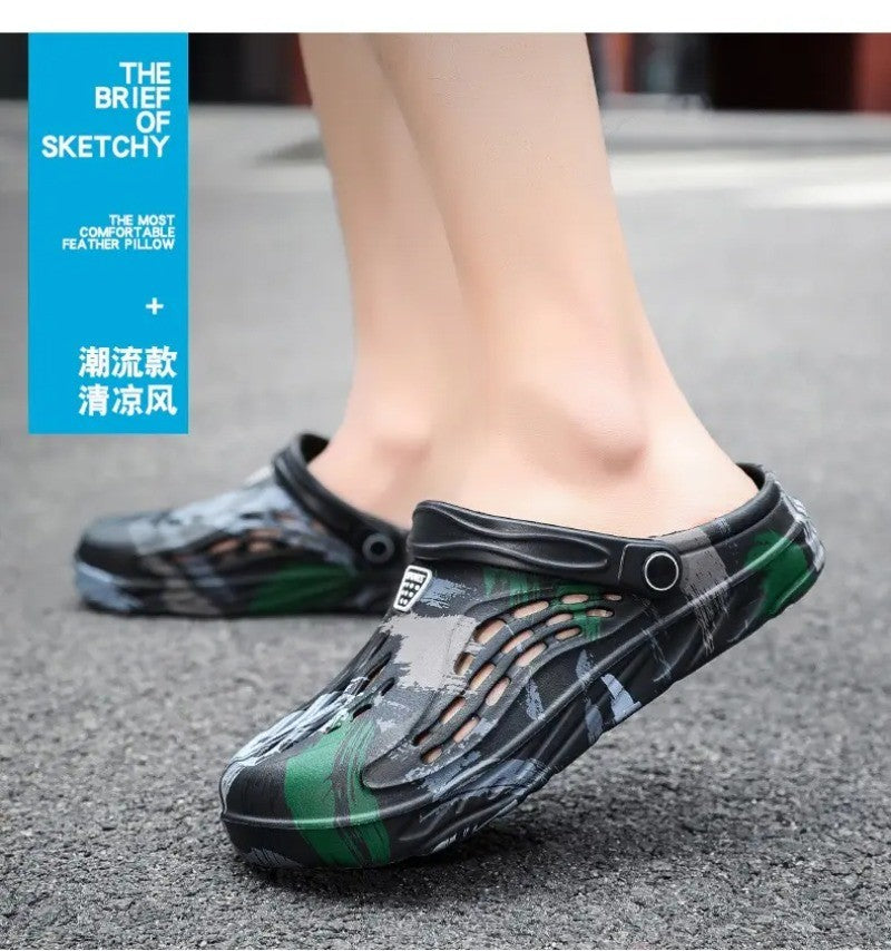 Men's Summer Camouflage Graffiti Sandals Garden Clogs Shoes Men Outdoor Beach Anti-skid Slippers Indoor Home Shoe big size 45-49