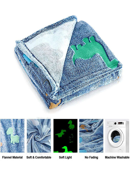 Manta de Flanela de Dinossauro Unicórnio Luminoso para Meninas e Meninos Que Brilha no Escuro Macia para Árvore de Natal