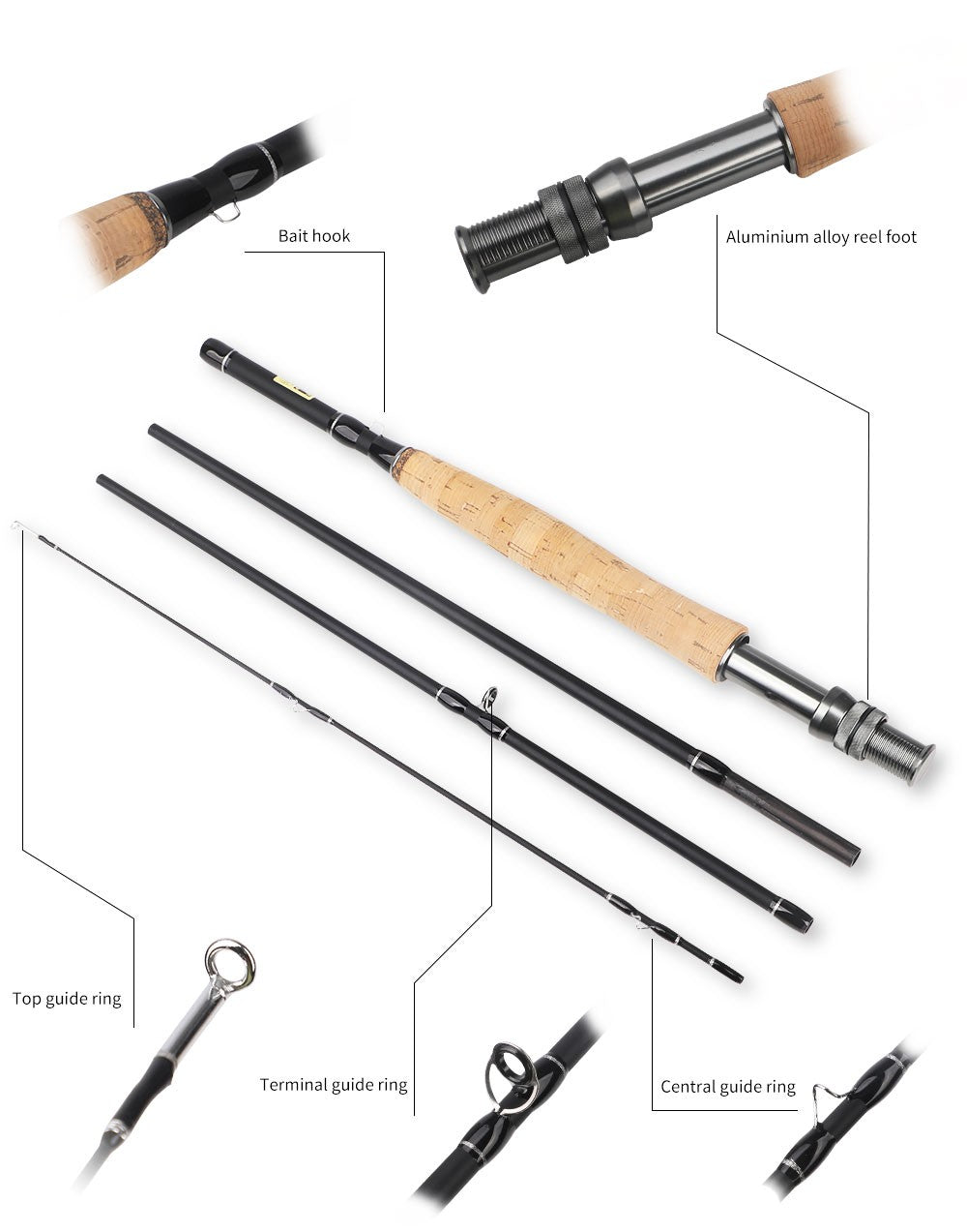 Vara de Pesca de Flycasting Multinó #5-6, 7-Seções/8-Seções Fibra de Carbono para Viagem