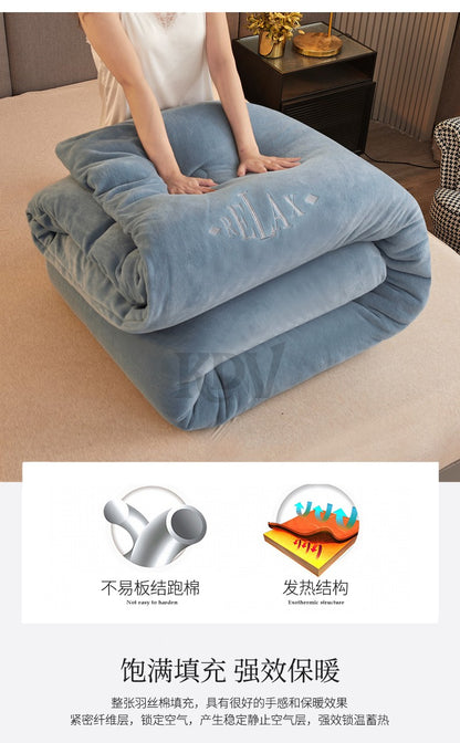 Double Sided Milk Velvet Winter Comforter Thickened Warm Double Layer Flannel King Size Quilts for Bed Solid Soft Plush Duvets