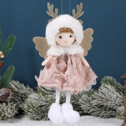 Christmas plush antlers angel girl pendant Christmas tree pendant creative doll pendant gift