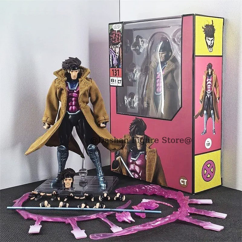 CT Toys X-Men Gambit Boneco de Ação 17cm PVC Colecionável Articulado Versão COMIC. Mafex 131 X-Men Remy Etienne LeBeau Figura de Ação Modelo Brinquedo