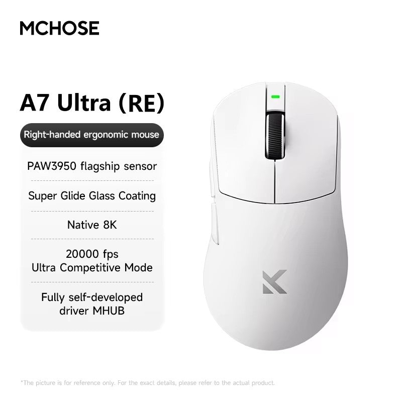 MCHOSE A7 Ultra Mouse Gamer Sem Fio Sensor de Alta Precisão Pixart3950 Design Leve Taxa de Polling de 8000Hz Chip Principal Realtek