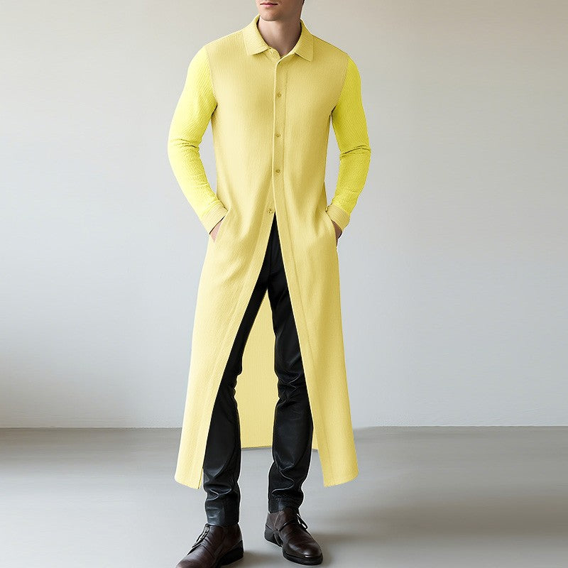 INCERUN Men Long Style Shirt Solid Color Lapel Long Sleeve Button Men Clothing Streetwear 2025 Loose Fashion Casual Camisas Tops