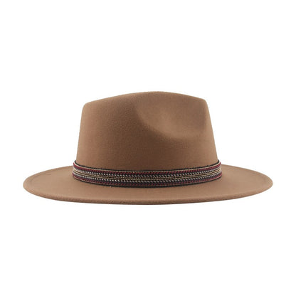 Chapéu Feminino Fedora de Feltro Sólido Casual Chapéu de Inverno Feminino Bonés Masculinos Faixa Panamá Preto Cáqui ????? ??????? Sombrero