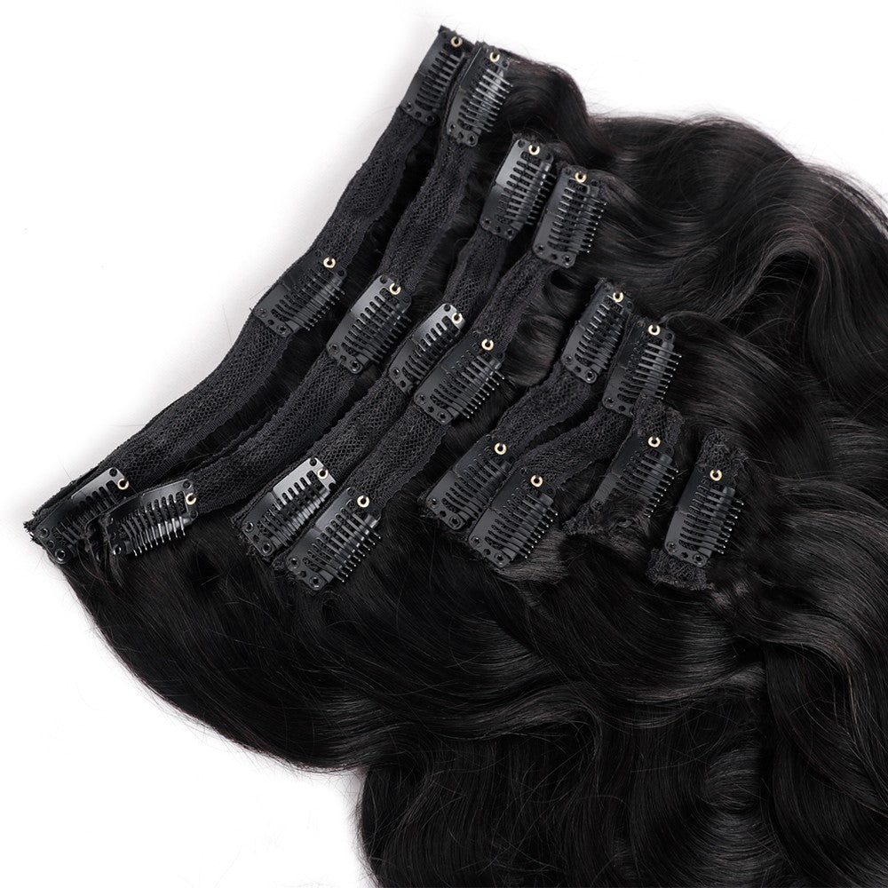 Body Wave Clip In Human Hair Extensions Full Head Brazilian Virgin Hair Clip on Hair Extension for Women 8 Pcs/Set Double Weft