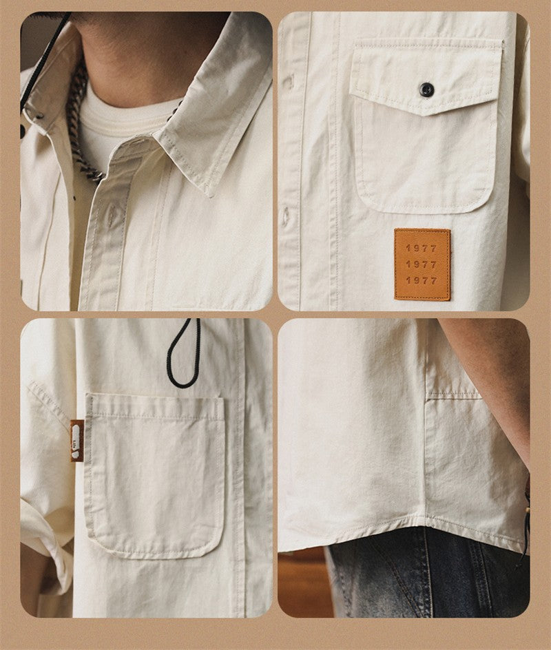 2025 Summer Men's Multi-pocket Oversized Short Sleeve Shirts High Street Fashion Cargo T-shirt New American Casual Y2K Shirt