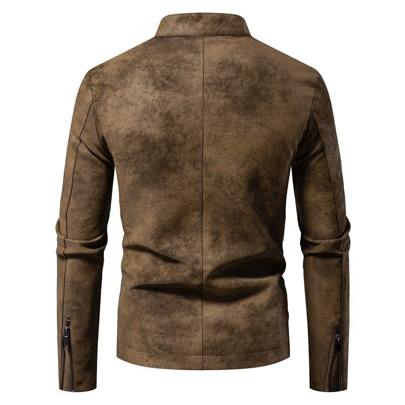 New American Retro Leather Jacket with A High-end Feel, Retro Tie Dye Washed Matte Craftsmanship, Cool Motorcycle Leather Jacket