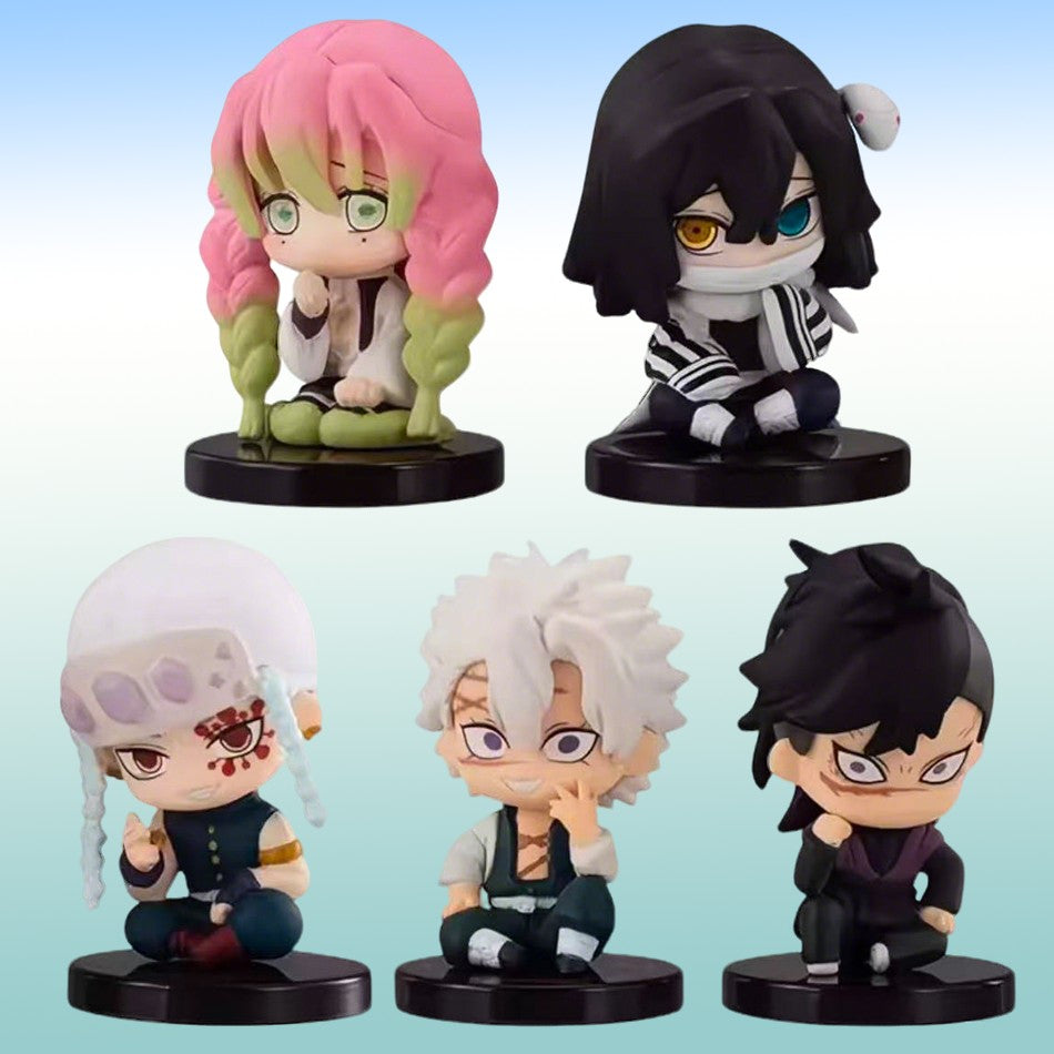 5 Peças Q Versão Demon Slayer Sentado Boneco Fantasma Tanjiro Nidouzi Inosuke Zenitsu Brinquedo Modelo de PVC Colecionável Presente
