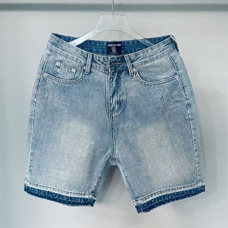 Calça Jeans Masculina Blue Washed MIXED EMOTION Hot Drill Letter Retrô Americana Calça Jeans Feminina Mixed Emotion